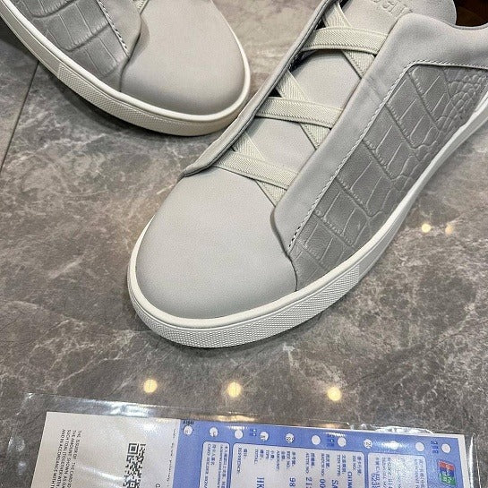 Men's Grey Crocodile-Effect Sneakers