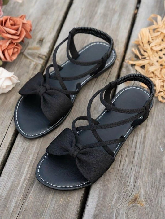 Women's Black Bowknot Summer Casual Flat Sandals