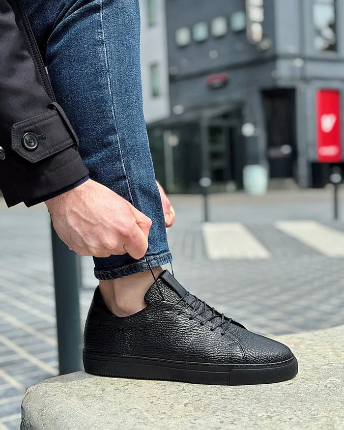 Men's Black Sharkskin Sneakers