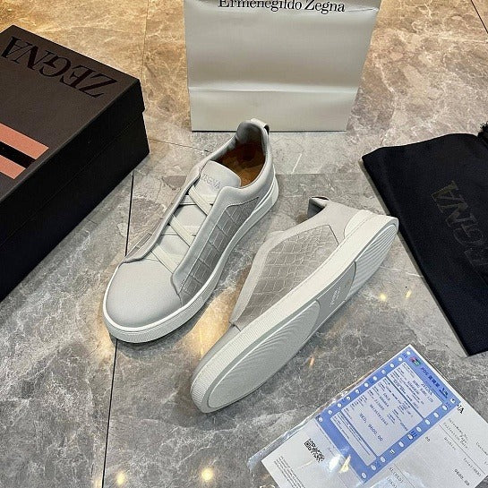 Men's Grey Crocodile-Effect Sneakers