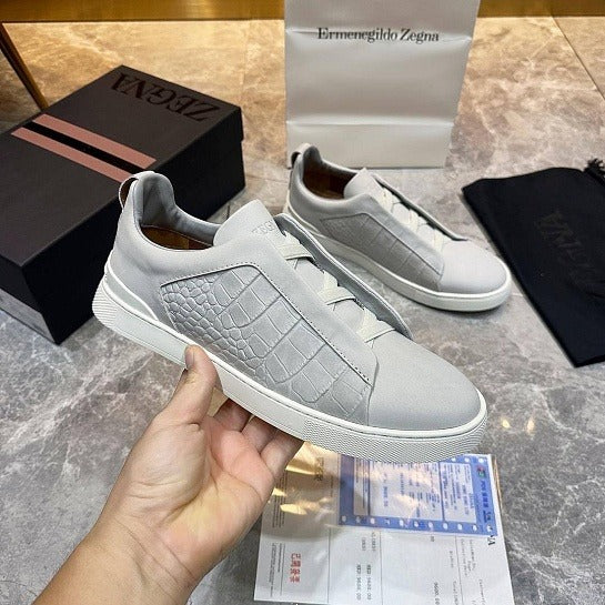 Men's Grey Crocodile-Effect Sneakers