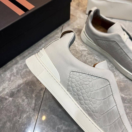Men's Grey Crocodile-Effect Sneakers