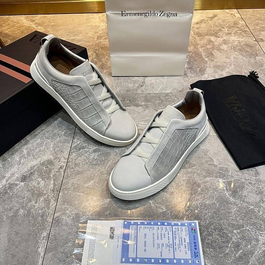 Men's Grey Crocodile-Effect Sneakers