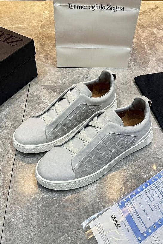 Men's Grey Crocodile-Effect Sneakers