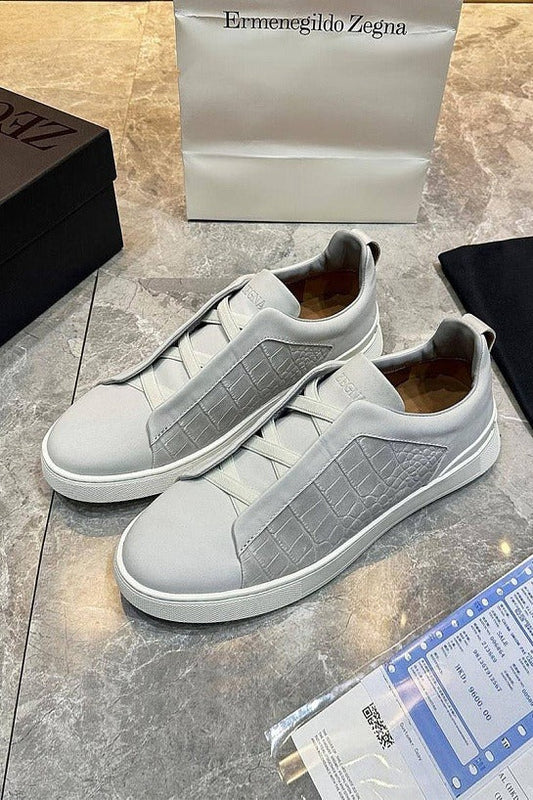 Men's Grey Crocodile-Effect Sneakers